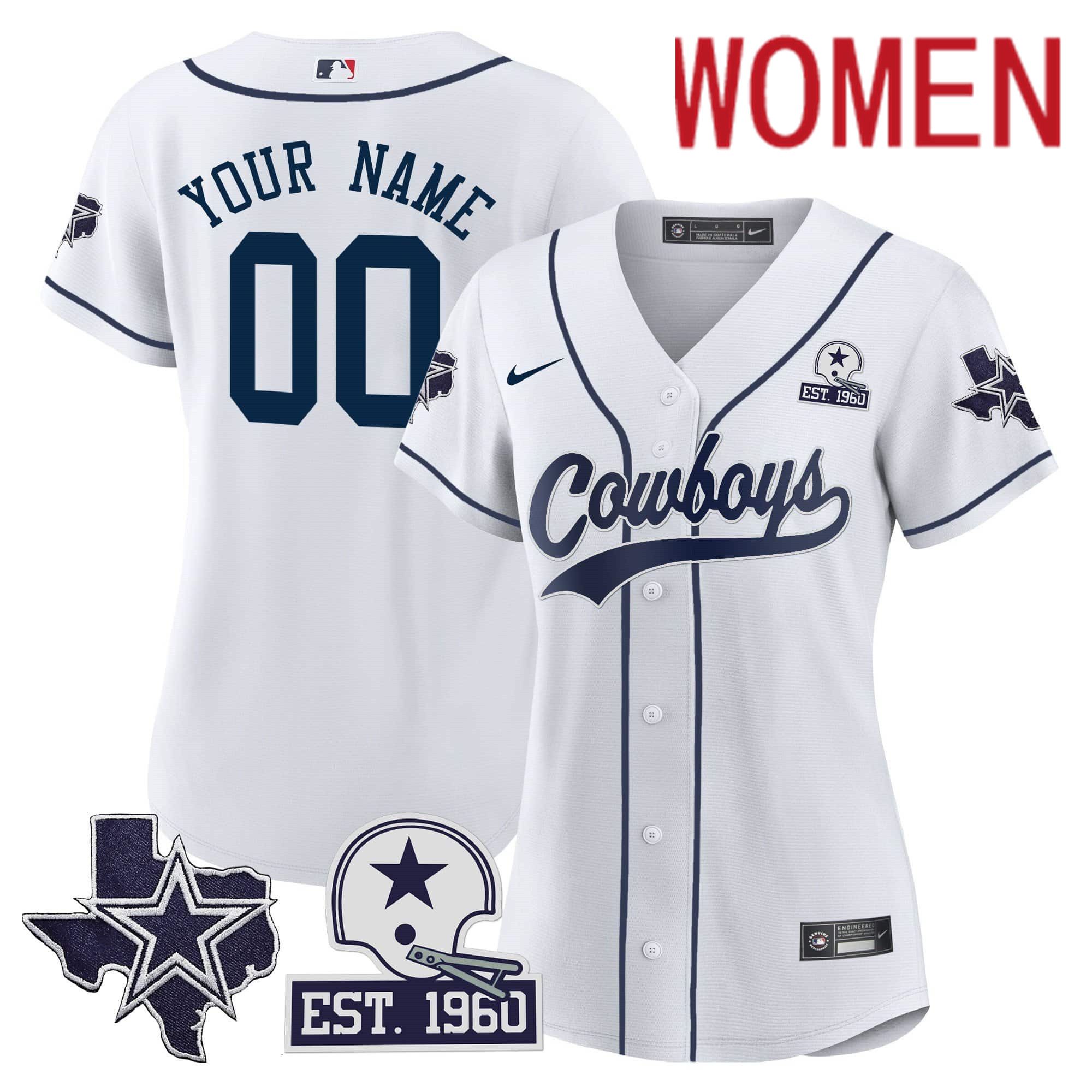 Women Dallas Cowboys White 2024 Nike Patch Baseball Custom NFL Jersey